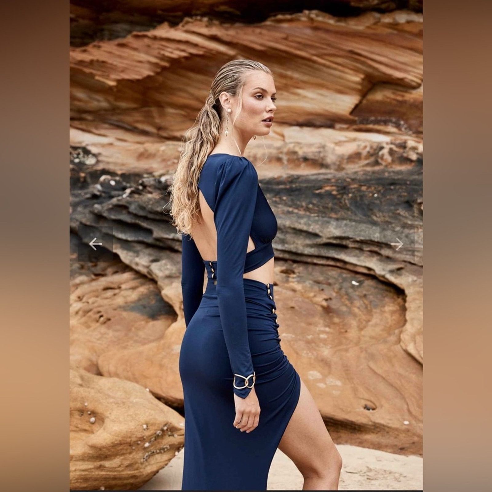 Navy Blue Grecian Tide Draped Skirt with matching crop top