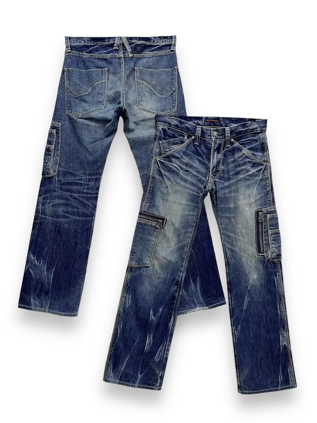Japan Blue 🔥RARE🇯🇵MADE IN JAPAN BLUEWAY Punk Distressed Denim Cargo Size US 30 / EU 46 - 2 Thumbnail