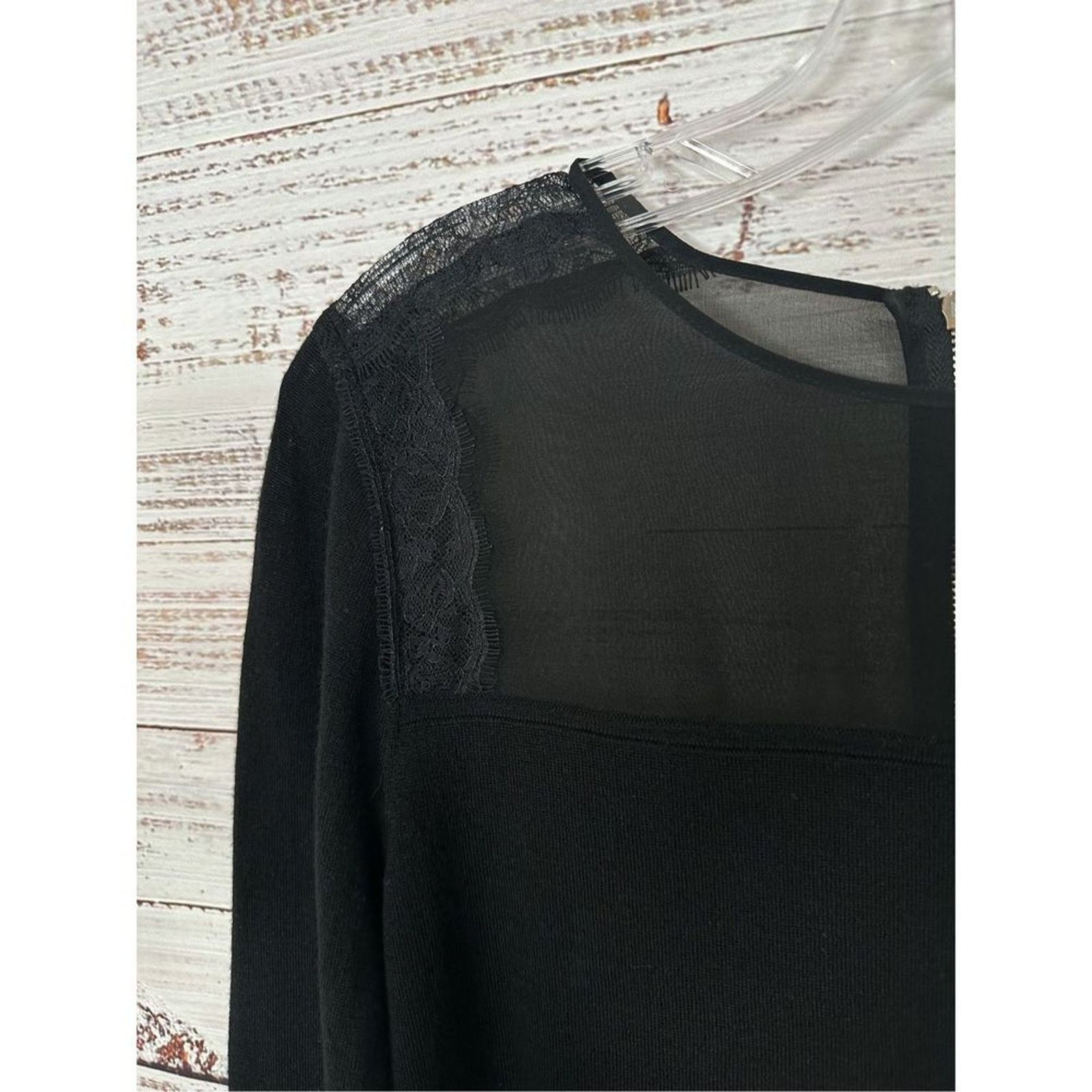 Sandro Sandro Paris Wool Cashmere Lace Accent Blouse Black, Small Size S / US 4 / IT 40 - 2 Thumbnail