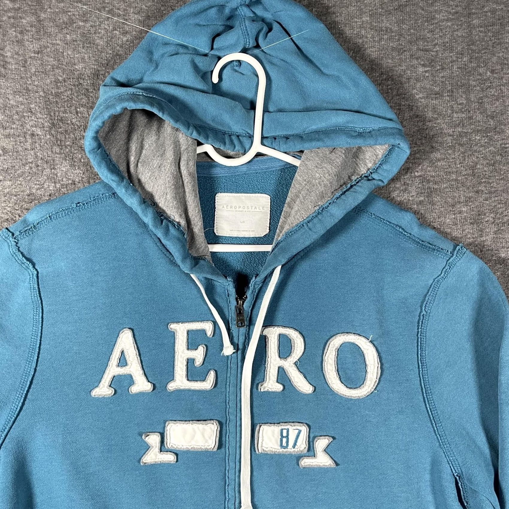 Aeropostale VINTAGE Aeropostale Hoodie Mens L Blue Full Zip AERO 87 Applique Graphic Fleece 90s) Size US L / EU 52-54 / 3 - 2 Thumbnail