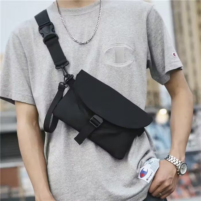 image of Y2K Buckle Side Bag Crossbody in Black, Men's