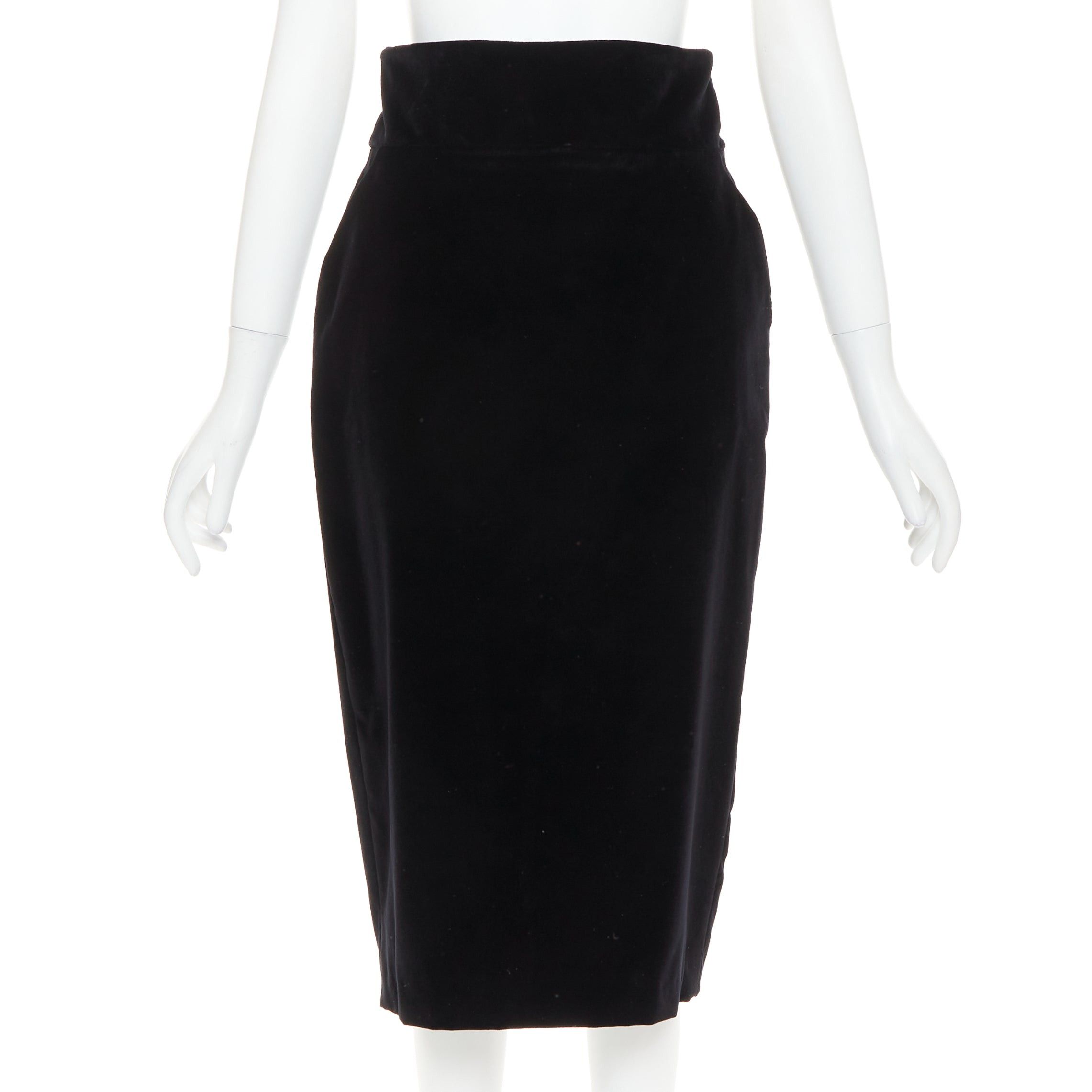 Alexandre Vauthier ALEXANDRE VAUTHIER black velvet high waisted duo pocket back slit pencil skirt Size 25" / US 0 / IT 36 - 1 Thumbnail