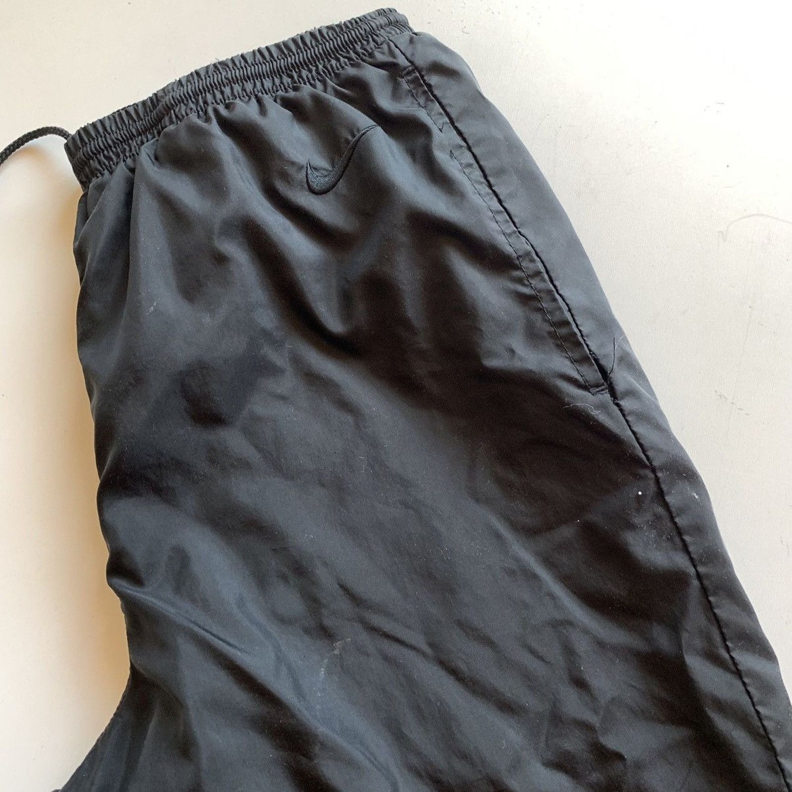 Nike × Vintage Vintage 90s Nike Swoosh Swishy Black Track Pants Medium Rare Size US 31 - 3 Thumbnail