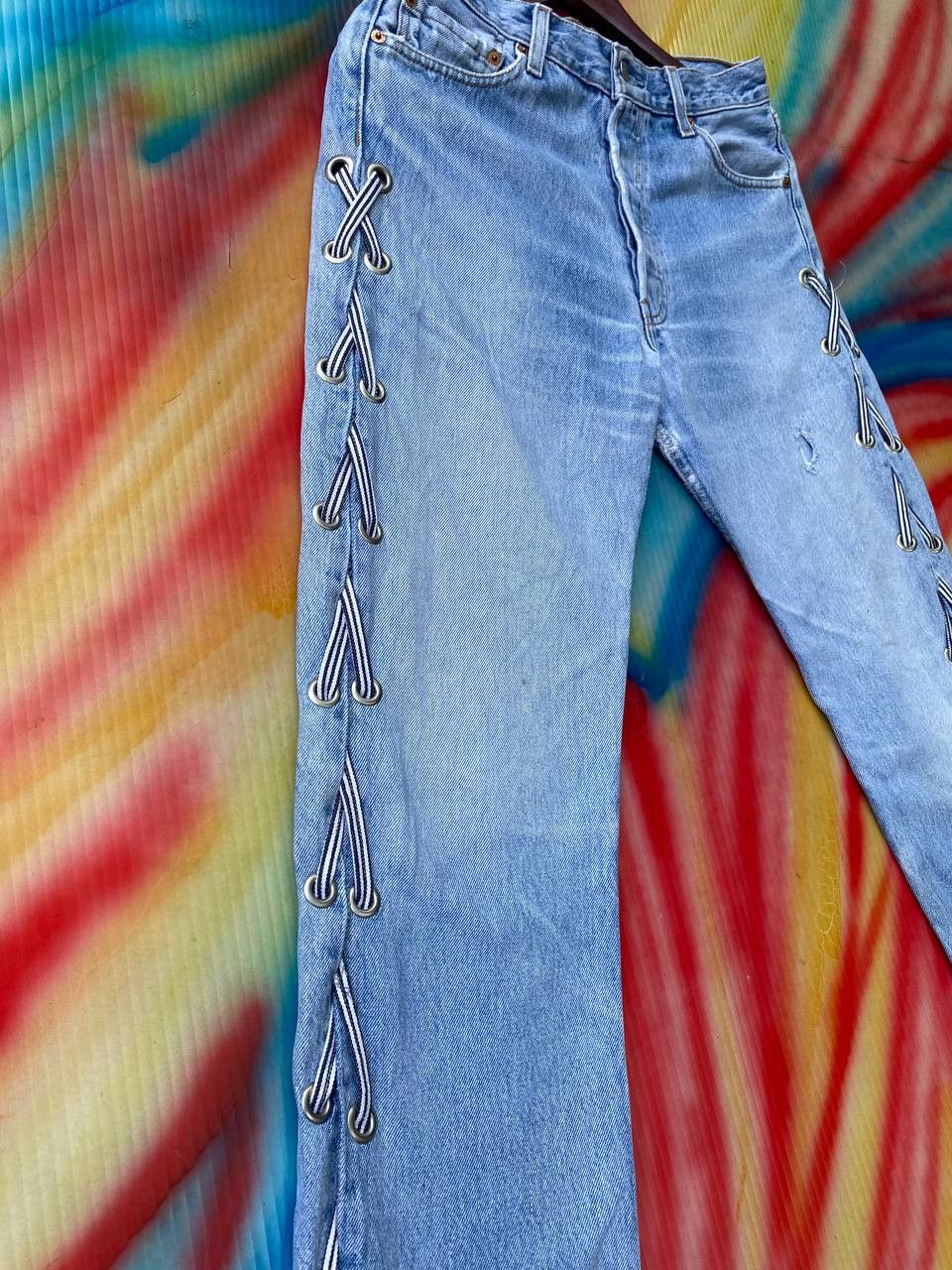 Levi's × Levi's Vintage Clothing × Vintage Rare Vintage Levis Lace Up Jeans Size US 29 - 2 Thumbnail