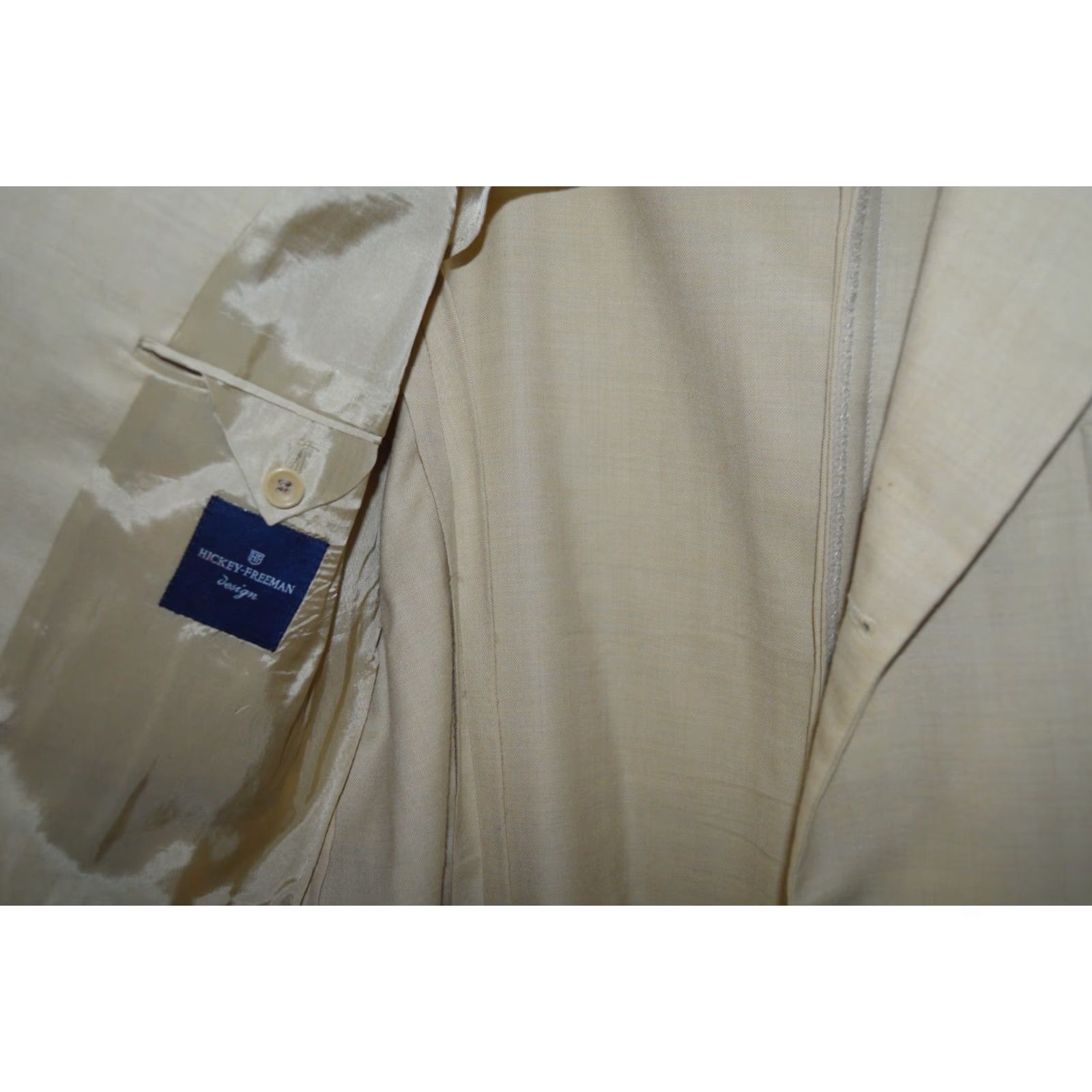 Vintage VINTAGE Hickey Freeman Blazer 3 Button 44R Cashmere Beige Mens Suit Jacket Size 44R - 6 Thumbnail
