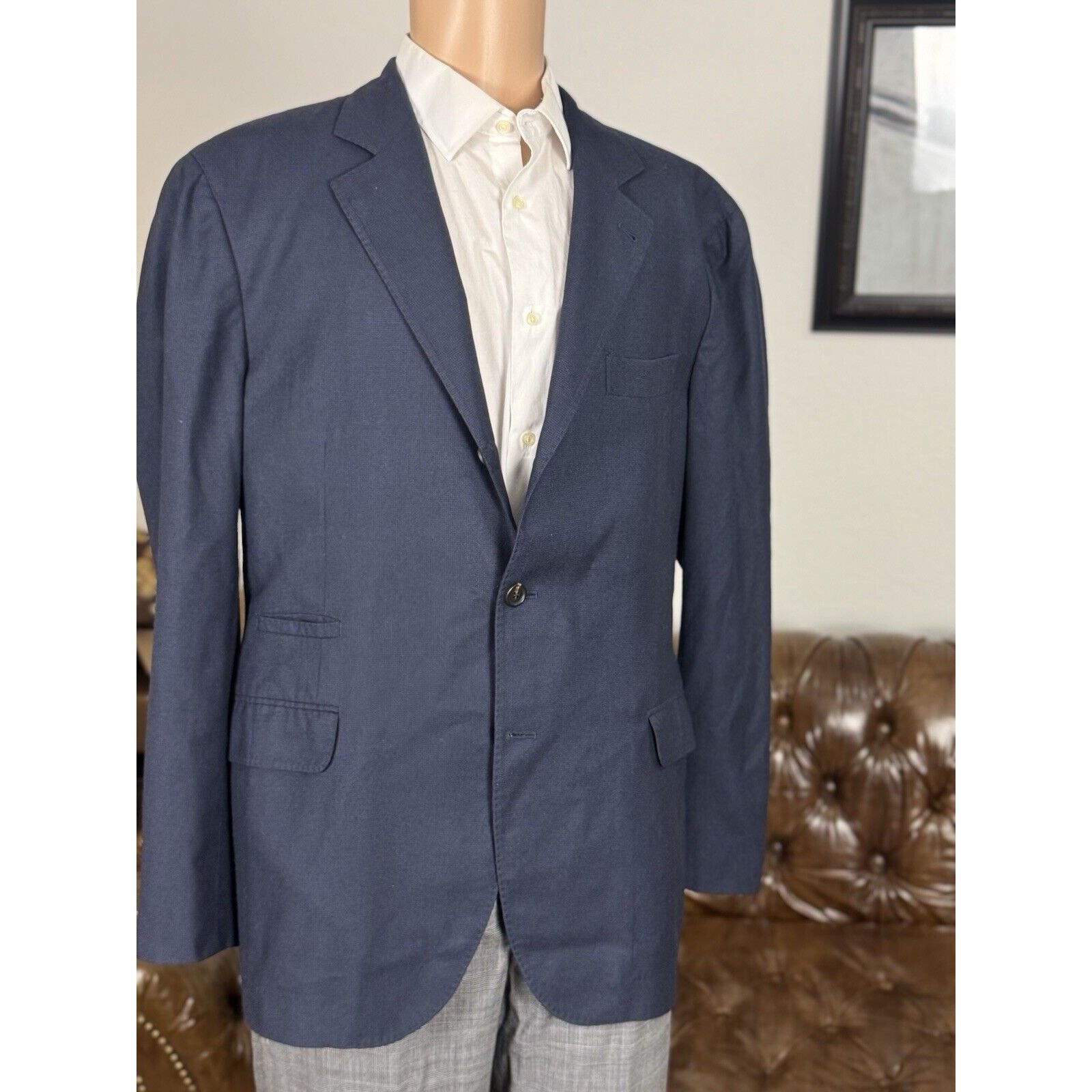 Brunello Cucinelli Navy Micro Houndstooth SportCoat 56/46