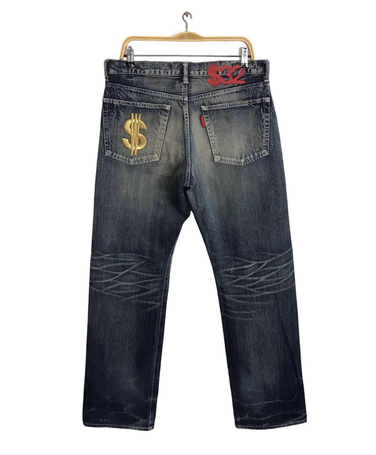 Japanese Brand Vtg Swagger Light Wash The Back Side Logo Money Jeans Size US 34 / EU 50 - 2 Thumbnail