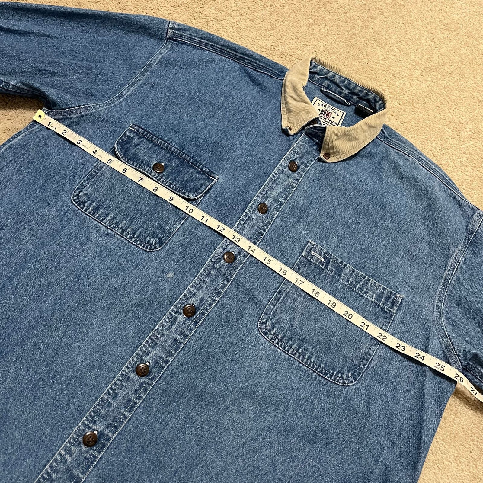 Other Vintage American Blue Corduroy Collar Denim Jean Button Up Size US XL / EU 56 / 4 - 5 Thumbnail