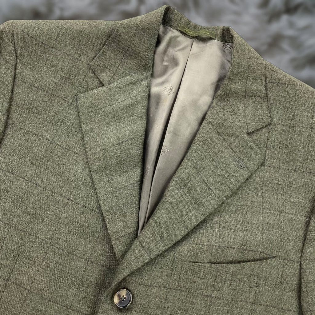 Isaia Blazer Men’s 100% Cashmere 3-Button Check Plaid Green Italy 40R