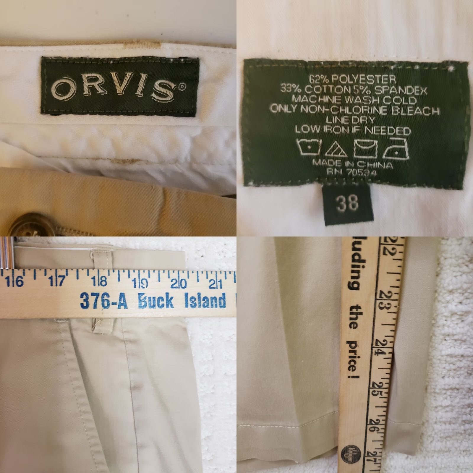 Orvis Orvis Mens Khaki Pants Beig Flat Front 39 Altered Regular Waist Zip Button Pants Size US 39 - 9 Thumbnail