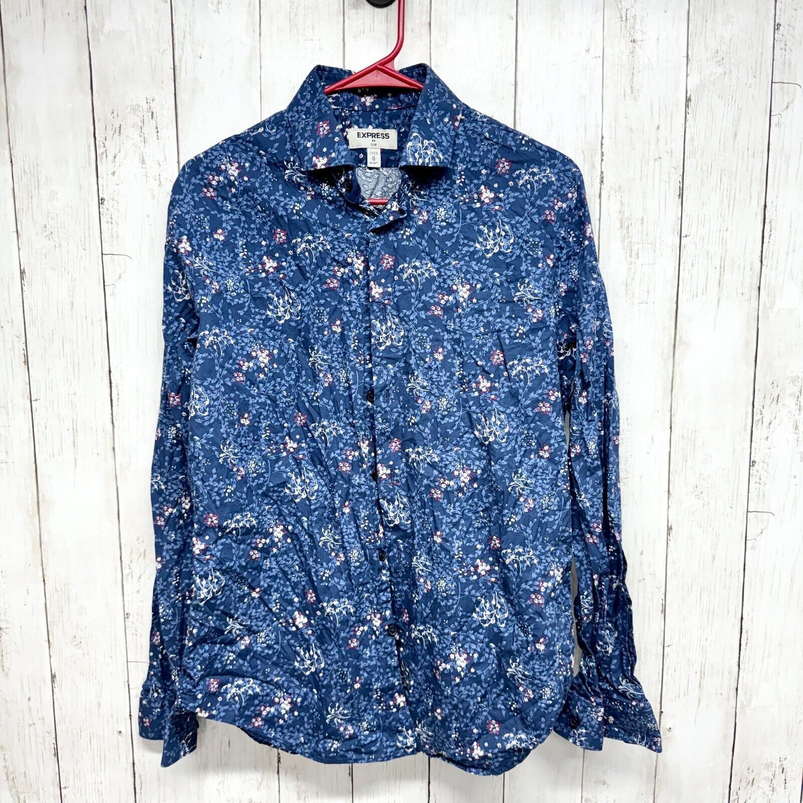 Express Express Dress Shirt M Floral Blue Button Down Long Sleeve Size US M / EU 48-50 / 2 - 1 Thumbnail
