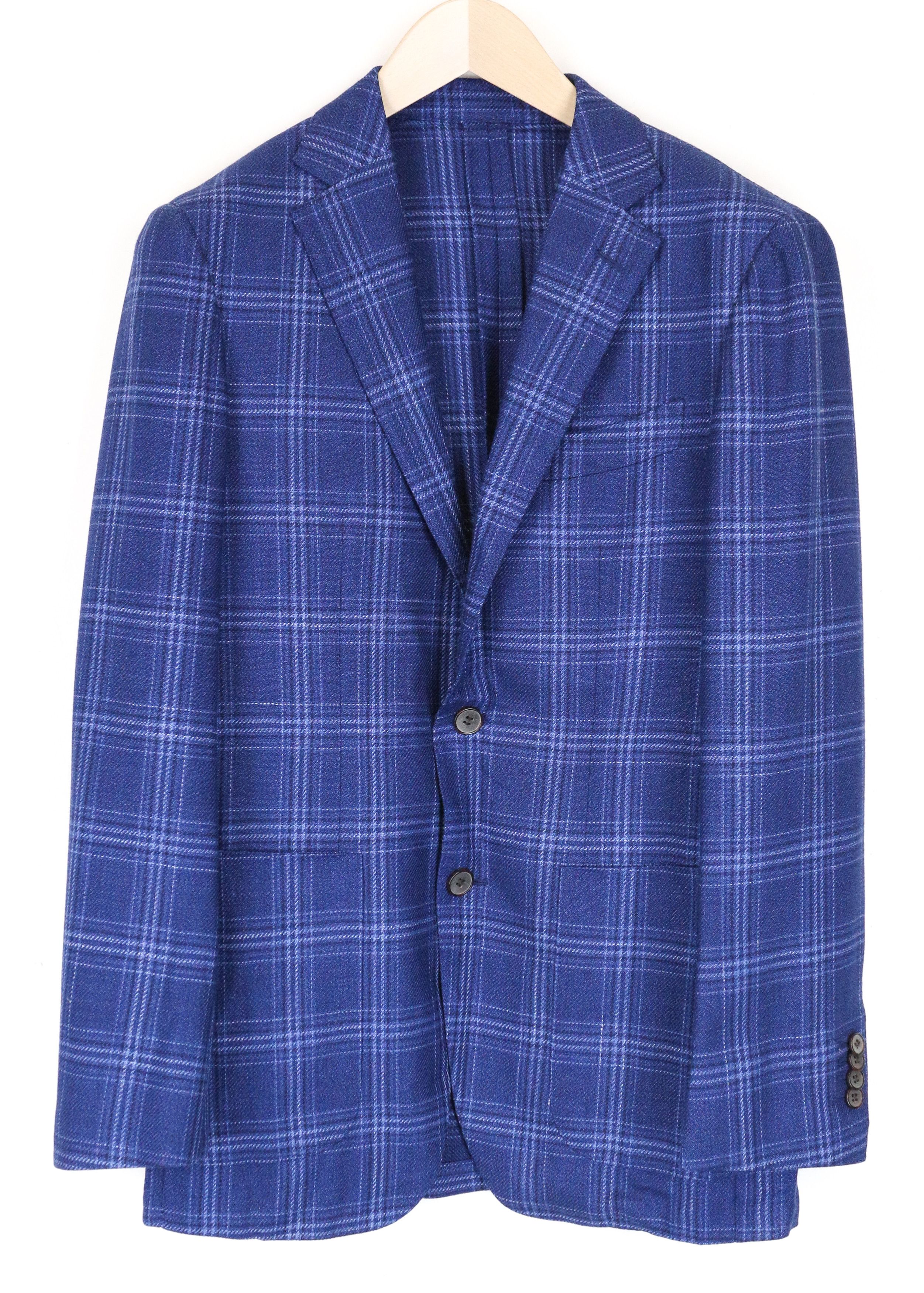 image of Suitsupply Havana Uk36R Blue Wool Silk Linen Unlined Checked 60968, Men's