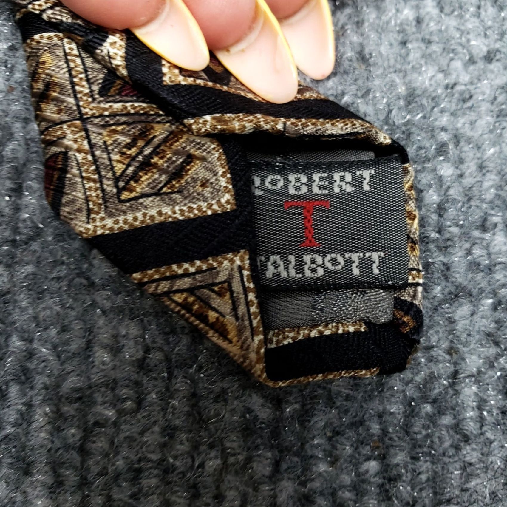 Robert Talbott Robert Talbott Designer Tie Mens Beige Geometric Silk Handsewn Studio USA Size ONE SIZE - 7 Thumbnail