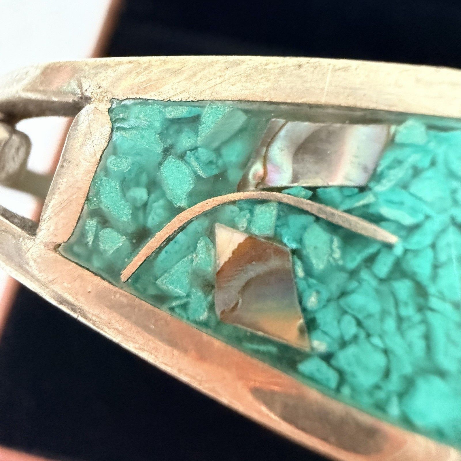 Other Taxco Mexico Sterling Silver Hinged Bangle Abalone Turquoise Size ONE SIZE - 5 Thumbnail