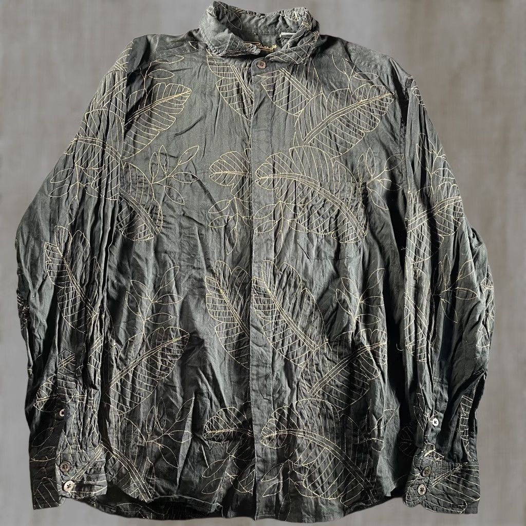 Tori Richard Tori Richard Shirt Mens Large Black Embroidered Leaf Hawaiian Aloha Cotton Size US L / EU 52-54 / 3 - 1 Thumbnail