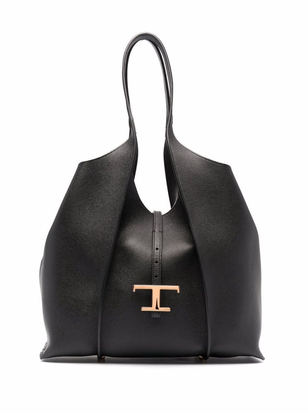 Tods Black Tote Bag With T Timeless Charm In Leather Woman, Women's