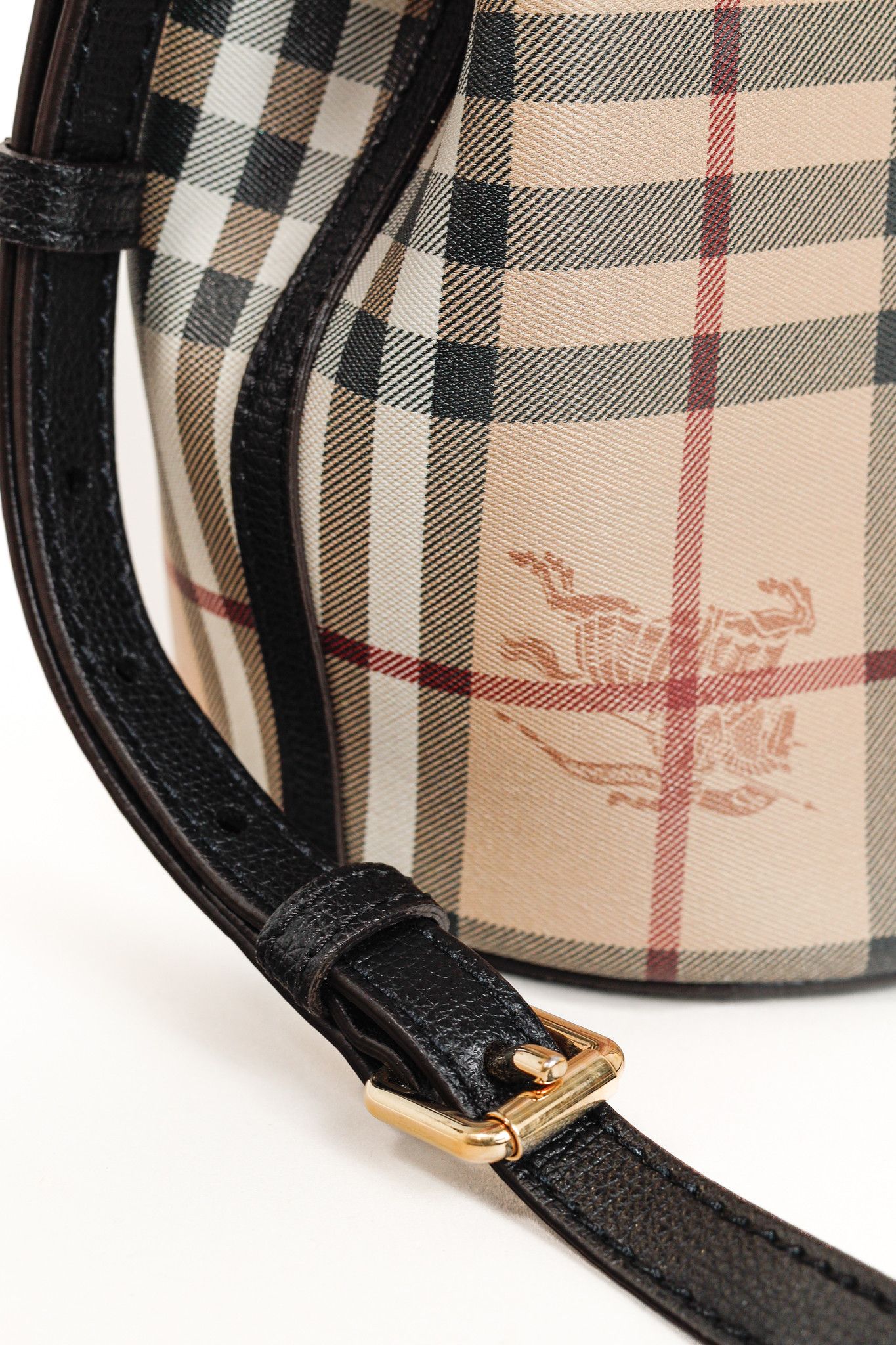 Burberry Burberry Small Lorne Haymarket Check Leather-Trim Bucket Bag Size ONE SIZE - 7 Thumbnail