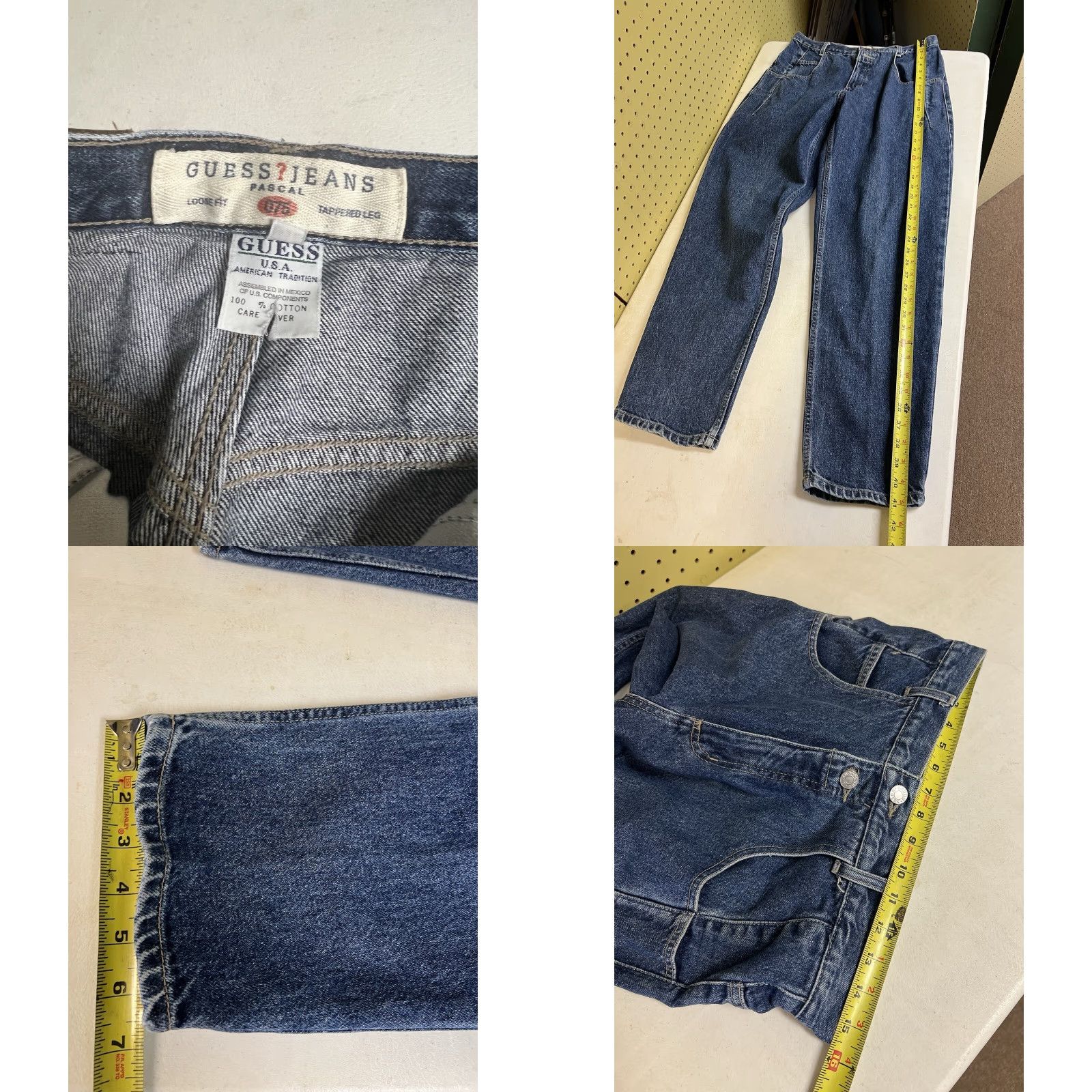 Guess VINTAGE Guess Jeans Mens 31x31 Tapered Cotton Blue Denim 10075-30 7 Pocket Jeans Size US 31 - 8 Thumbnail