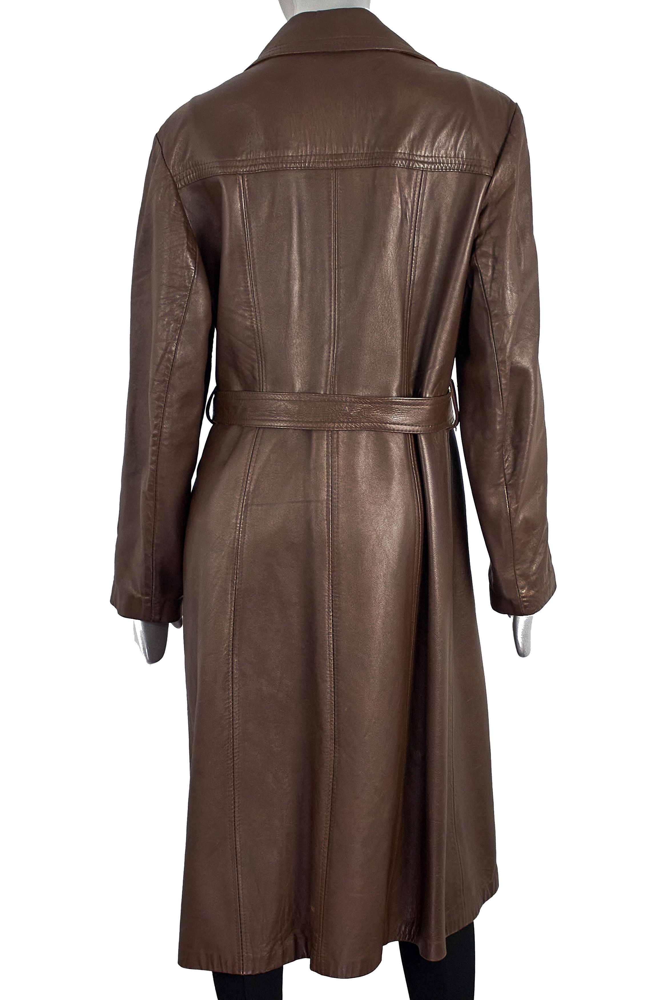 C&A Vintage 90s Brown Belted Leather Coat Trench Made in England Size M / US 6-8 / IT 42-44 - 7 Thumbnail