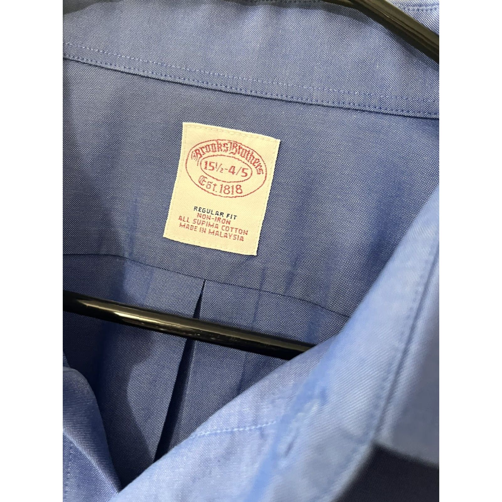Brooks Brothers BROOKS BROTHERS Dress Shirt Men 15.5 Non-Iron All Supima Blue Solid Long Sleeve Regular Spread Collar 100% Cotton Size 40R - 2 Thumbnail