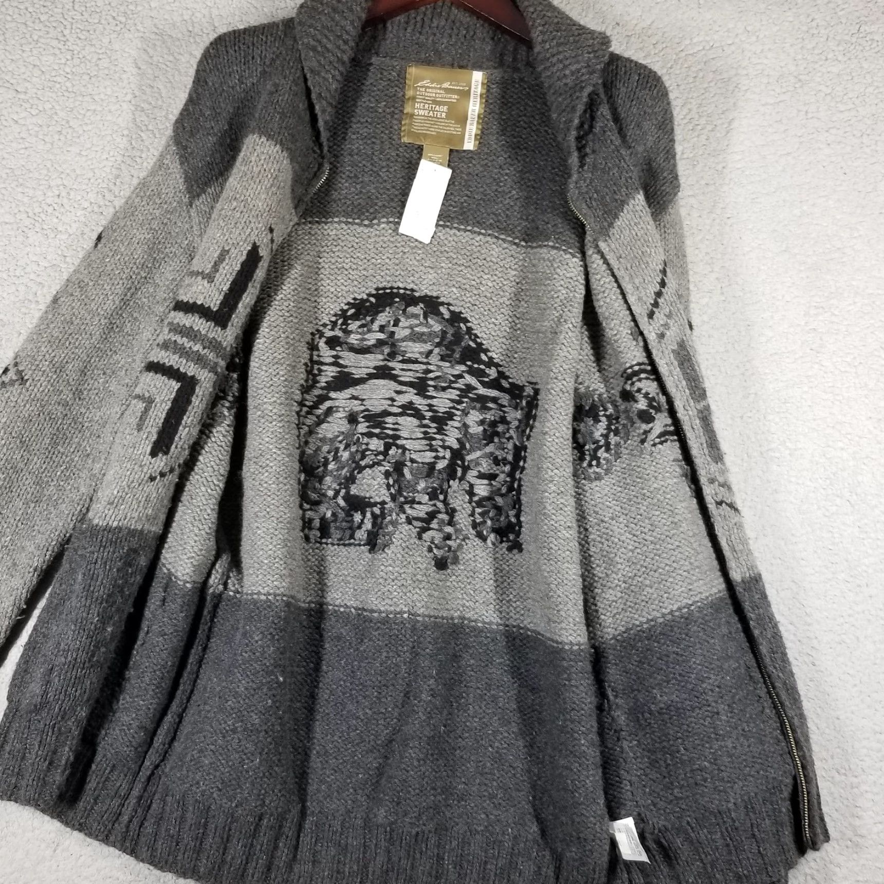 Eddie Bauer Eddie Bauer Heritage Sweater Mens Full Zip Shawl Collar Geometric Bison Gray Medium Wool Nylon 80/20 Mens Size US M / EU 48-50 / 2 - 2 Thumbnail
