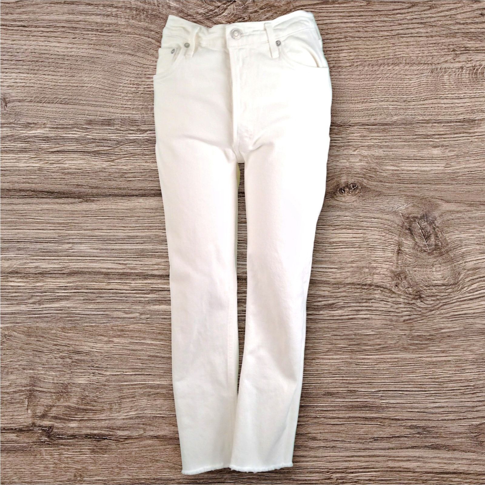Agolde AGOLDE Nico High Rise Button Fly White Denim Cropped Jeans Size 27" / US 4 / IT 40 - 3 Thumbnail