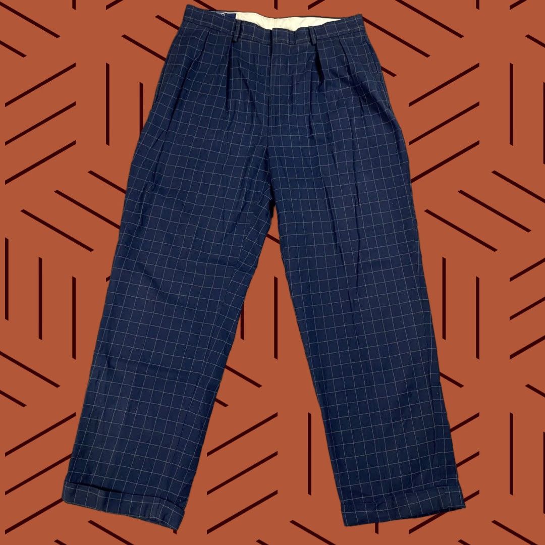 Polo Ralph Lauren VINTAGE Polo Ralph Lauren Men's Pants 32 Casual Blue Windowpane Pleated Cuffed Dress Trousers Size US XS / EU 42 / 0 - 1 Thumbnail