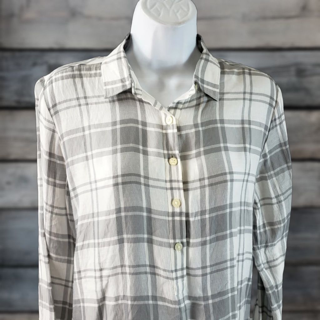 Ann Taylor Ann Taylor LOFT Shirt Adult Small Gray White Plaid Rayon Womens Size S / US 4 / IT 40 - 1 Thumbnail
