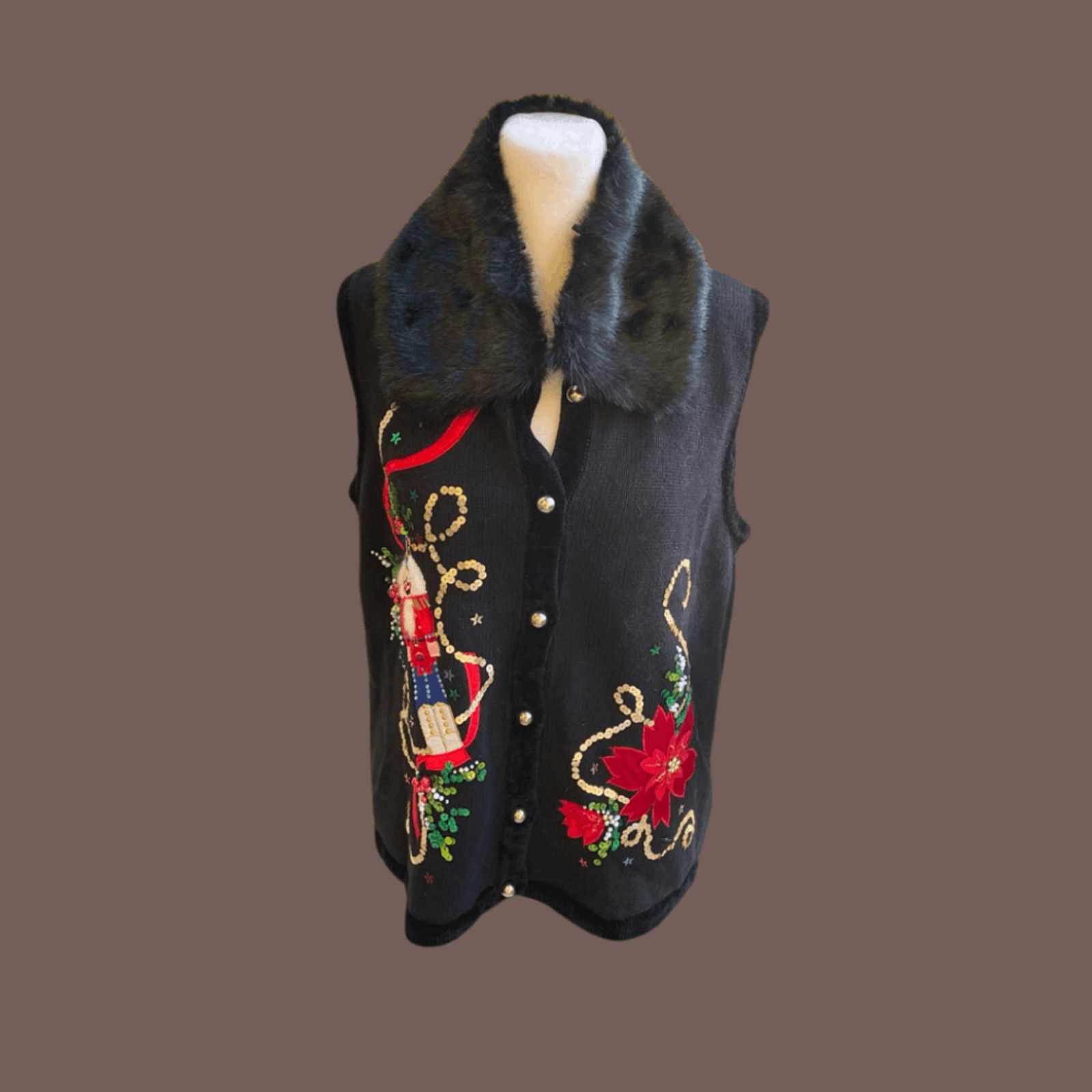 Vintage VTG Holiday Vest Lisa Int’l Embroidered Black 90s Grannycore Size M / US 6-8 / IT 42-44 - 2 Thumbnail