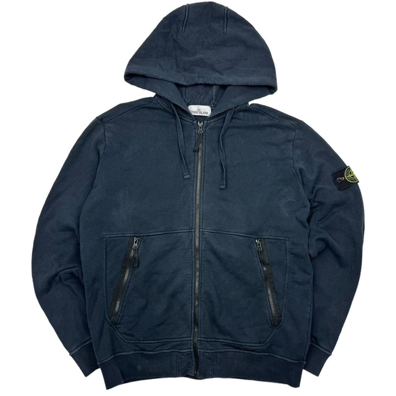 Image of Stone Island Zip Up Hoodie in Navy, Men's (Size XL)