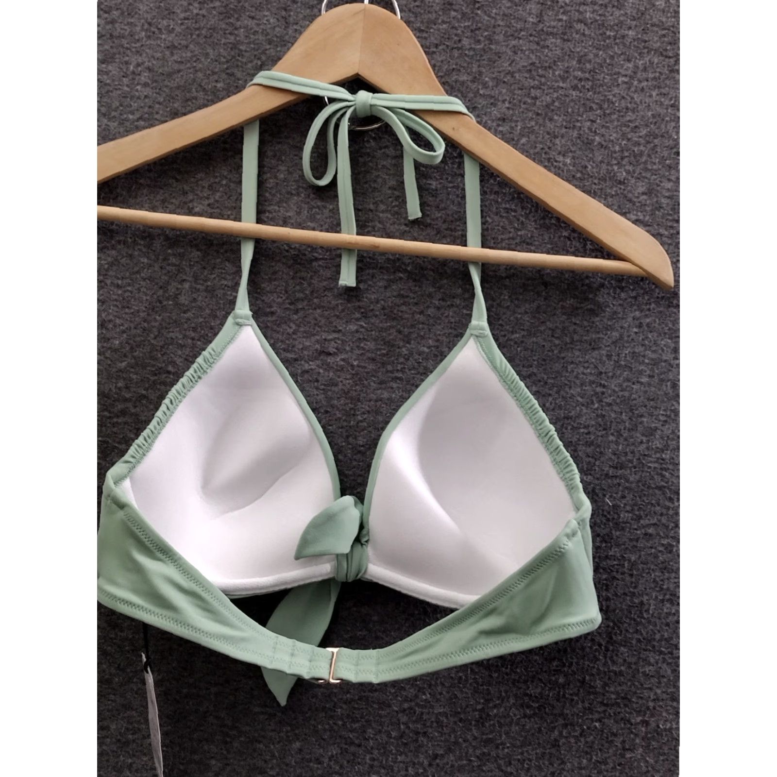 Vintage Shade & Shore Bikini Top, Green, 34C, Spaghetti Front Tie, Padded, Lined, Nylon/Polyester/Spandex, Women, Beach Size XXS / US 00 / IT 34 - 2 Thumbnail