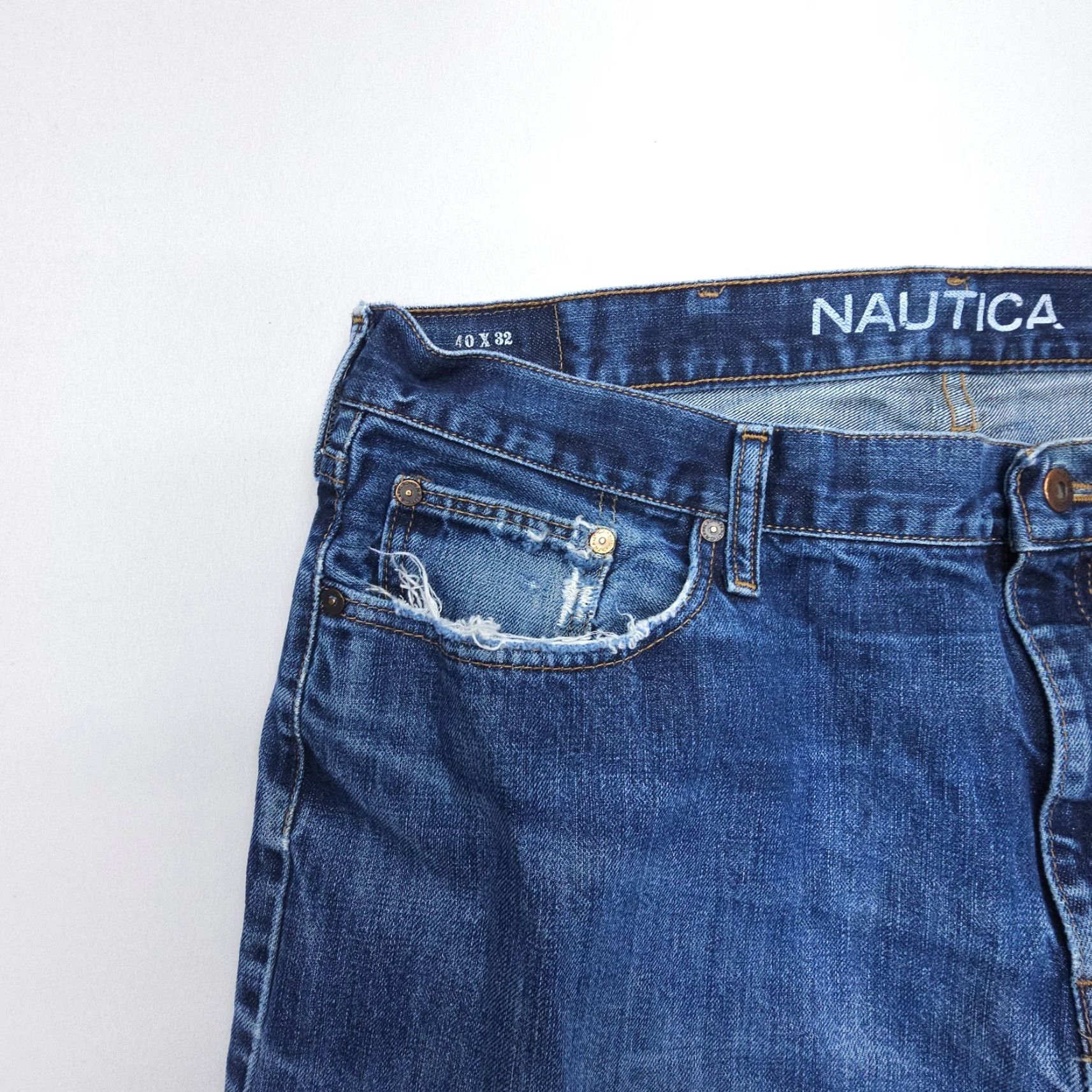 Nautica Vtg Nautica Straight Jeans Mens 40 x 32 Dark Wash Distressed 2000's Denim Size US 40 / EU 56 - 7 Thumbnail