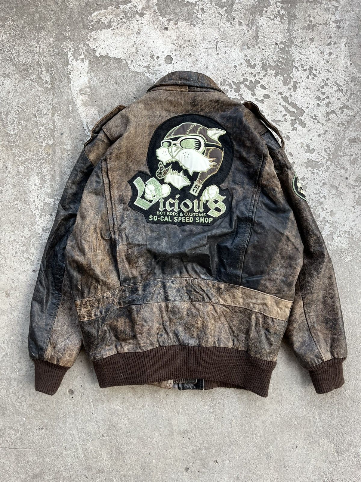 If Six Was Nine × Le Grande Bleu (L.G.B.) Thrashed Sun Faded Distressed Vintage Leather Bomber Jacket Size US M / EU 48-50 / 2 - 2 Thumbnail