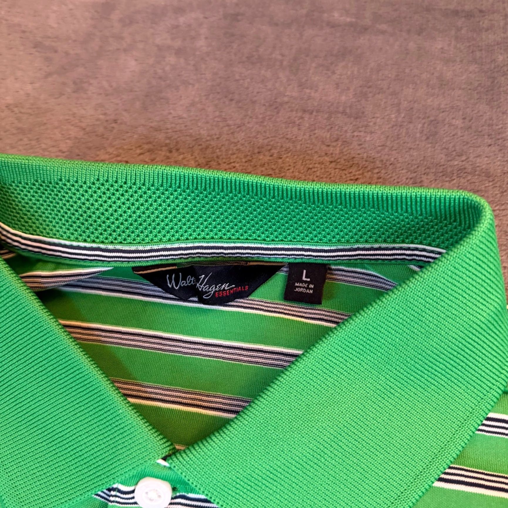 Vintage Walt Hagen Essentials Polo Shirt Striped Green Short Sleeve Mens Large Size US L / EU 52-54 / 3 - 2 Thumbnail