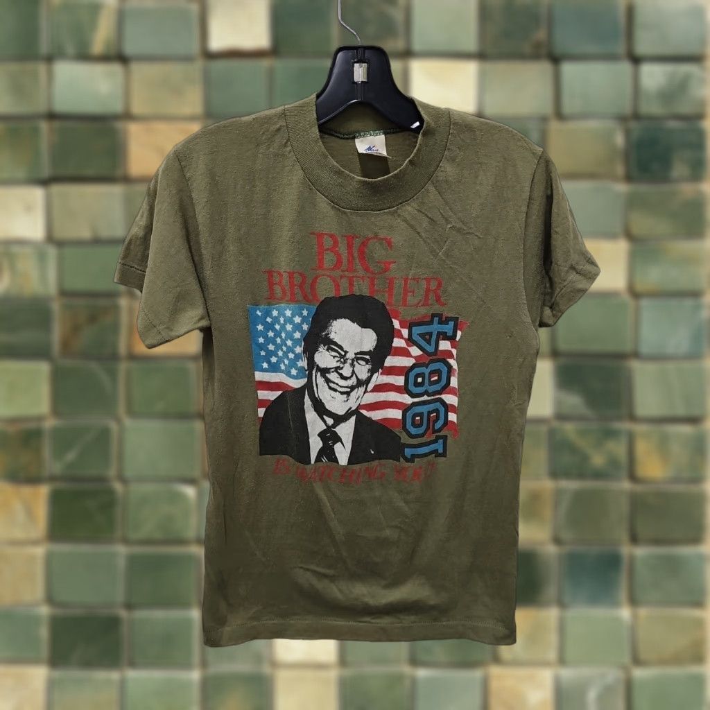 TEE JAYS VINTAGE Ronald Reagan BIG BROTHER IS WATCHING 1984 SHIRT Punk Rock Shirt Mens L Green 80s Teejays Size US L / EU 52-54 / 3 - 1 Thumbnail