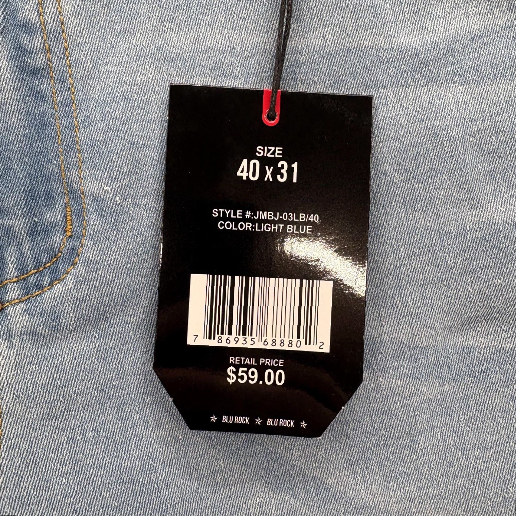 Denime Blu Rock Jeans Mens 40x31 Denim Slim Straight Stretch Blue Light Wash Pant Jeans Size US 40 / EU 56 - 4 Thumbnail