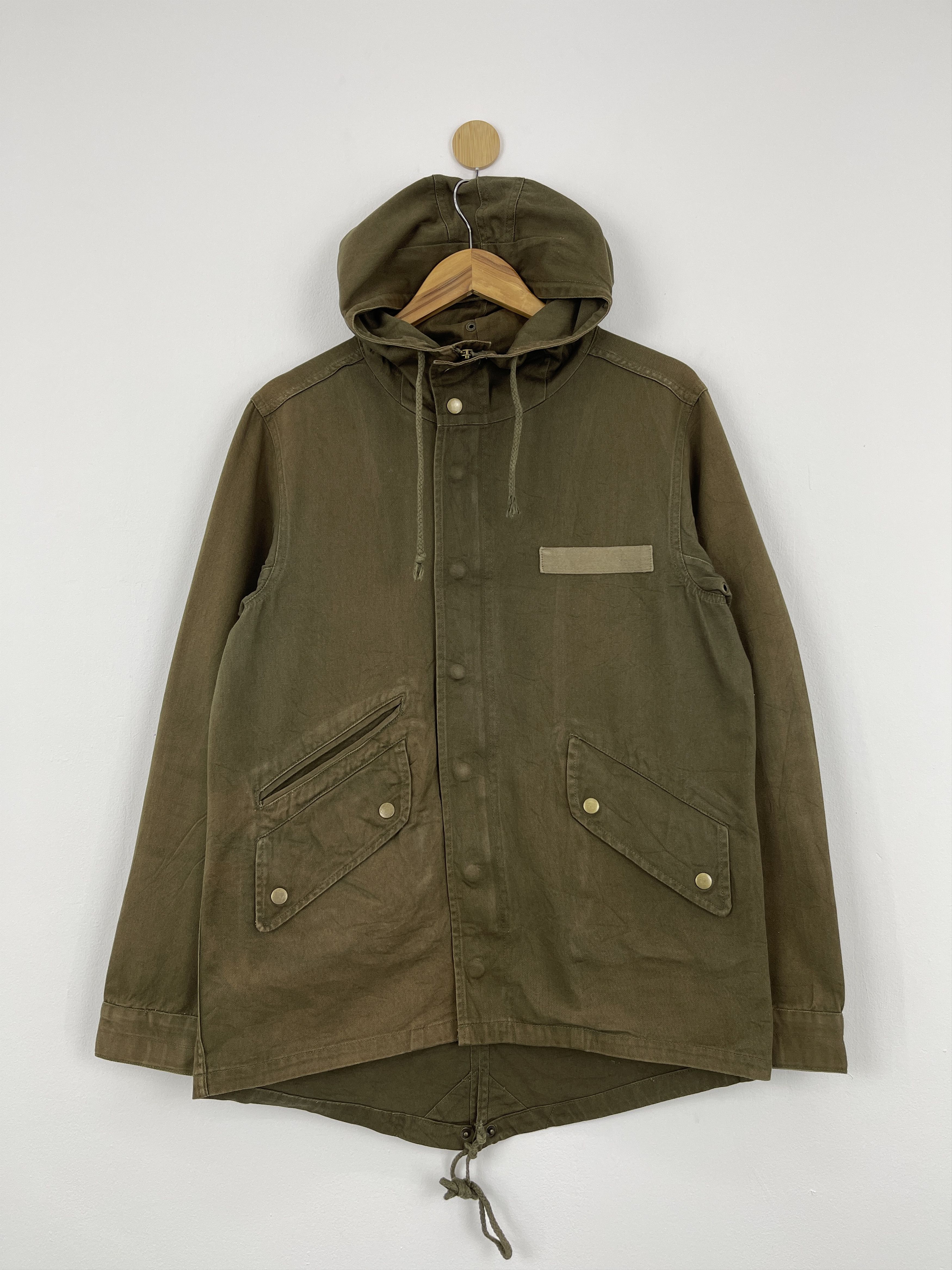 image of Vintage Browny Button Up Hoodie Jacket in Miltary Green, Men's (Size Large)