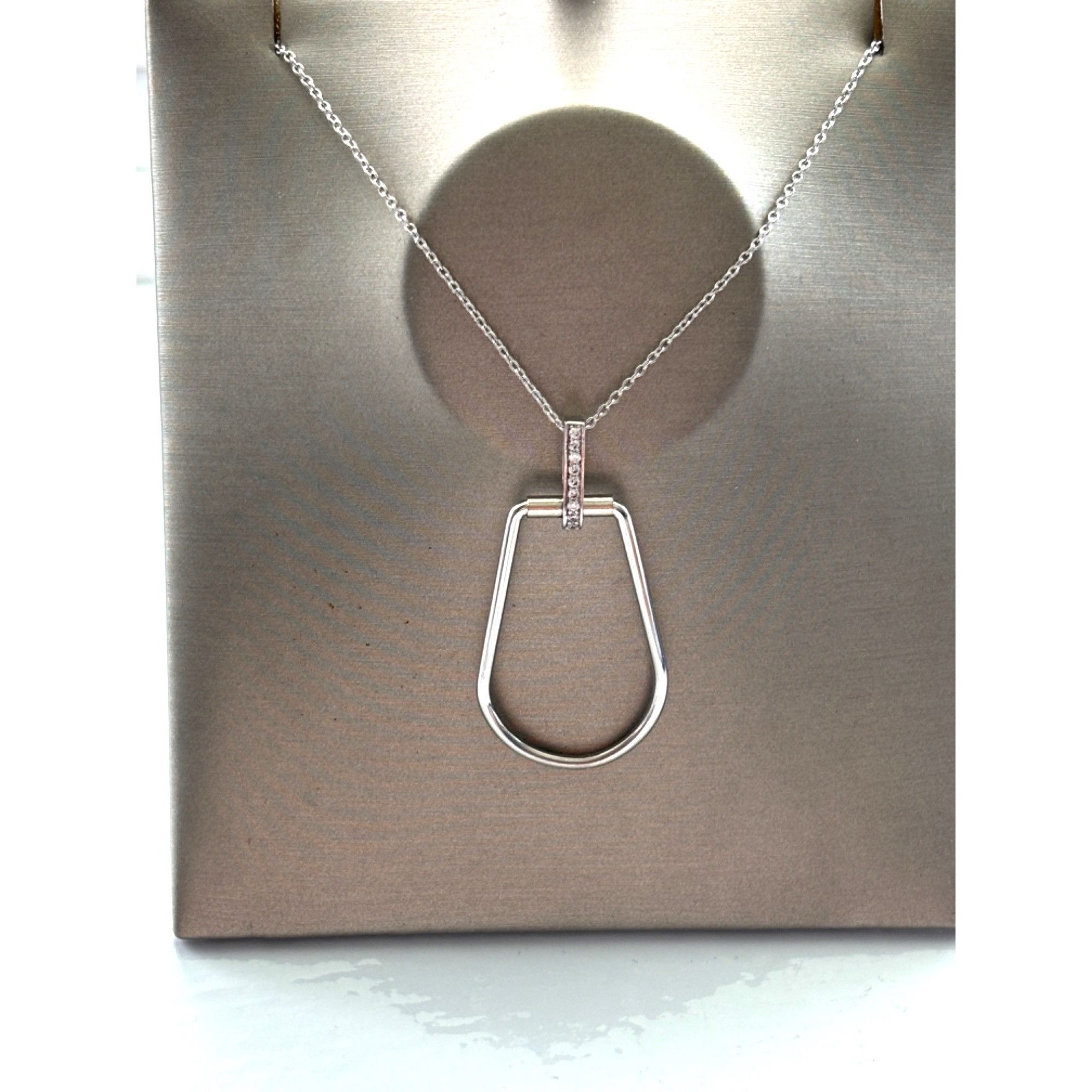 Other Silver Pendant Necklace With Open Teardrop Design & Rhinesto Size ONE SIZE - 2 Thumbnail