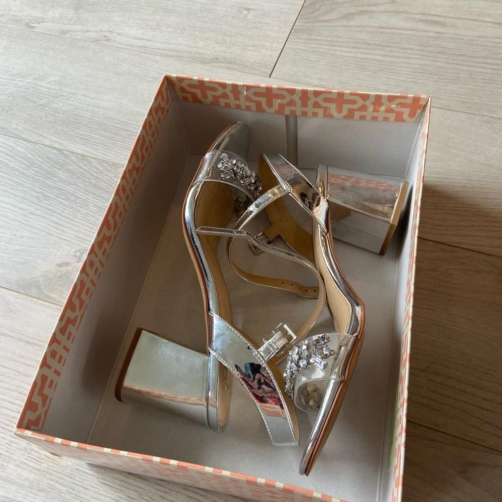 Designer Glamorous Silver Chunky Heels with Rhinestone Accents Size US 10 / IT 40 - 2 Thumbnail