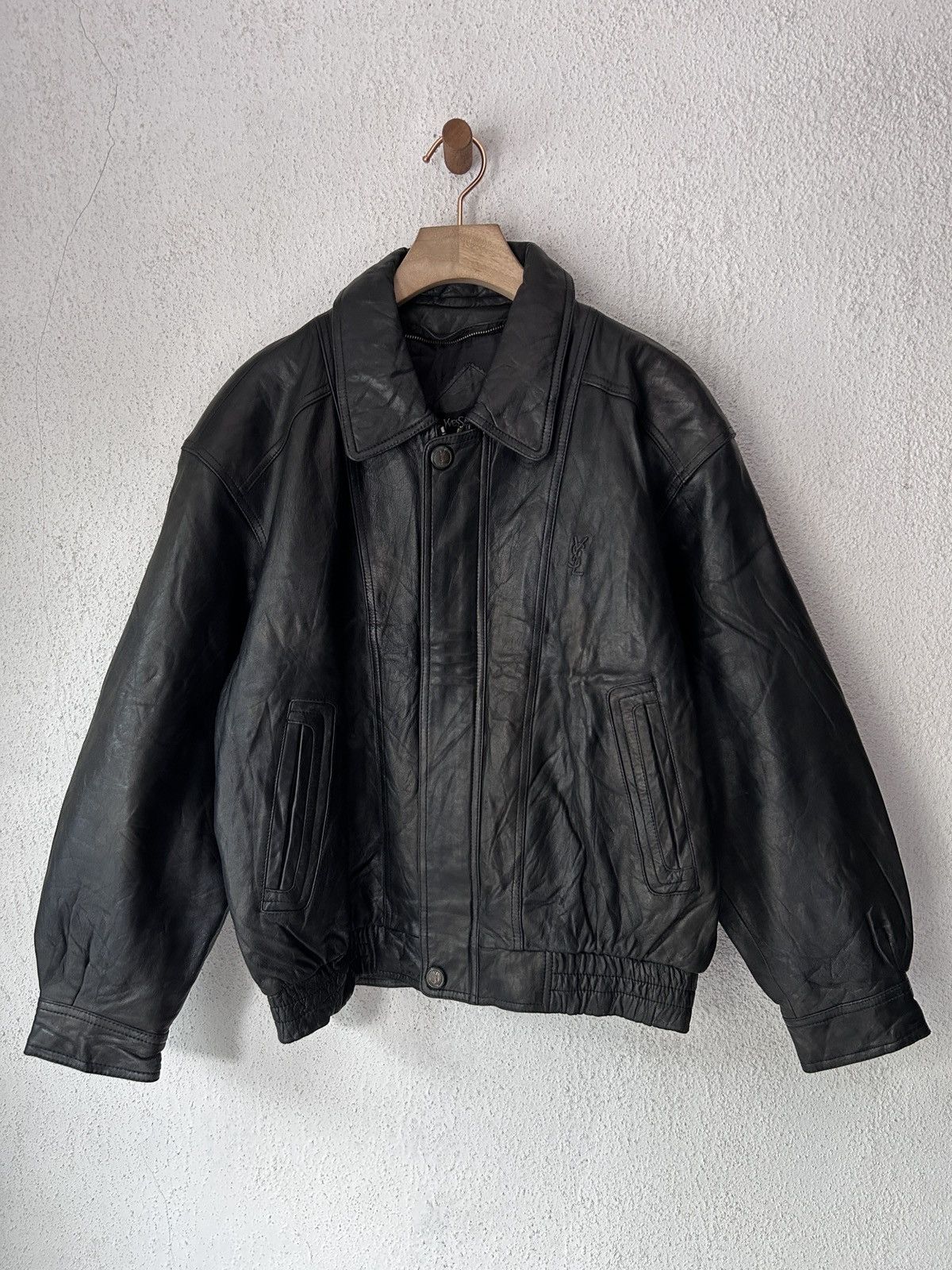 ジャケット・アウター 80s YVES SAINT LAURENT Leather Tailored 1980s Yves Saint Laurent Black Leather Jacket – Dolce Vita Hub