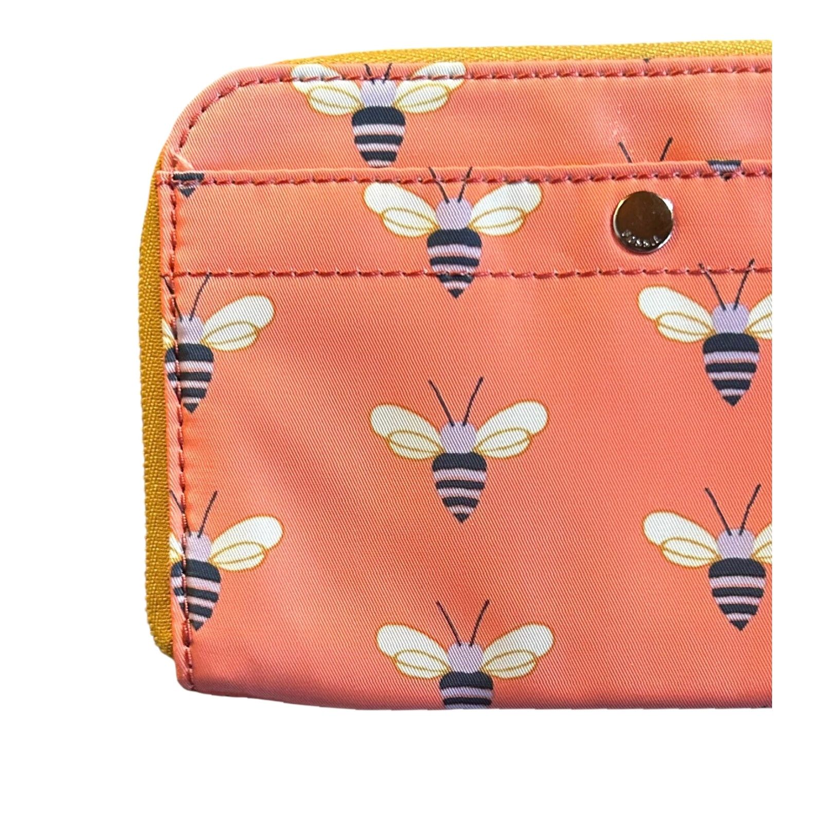 Fossil Fossil Wristlet Pink Purple Bumble Bees Print Zip Card Wallet Brown Strap Women Wristlet Size ONE SIZE - 4 Thumbnail