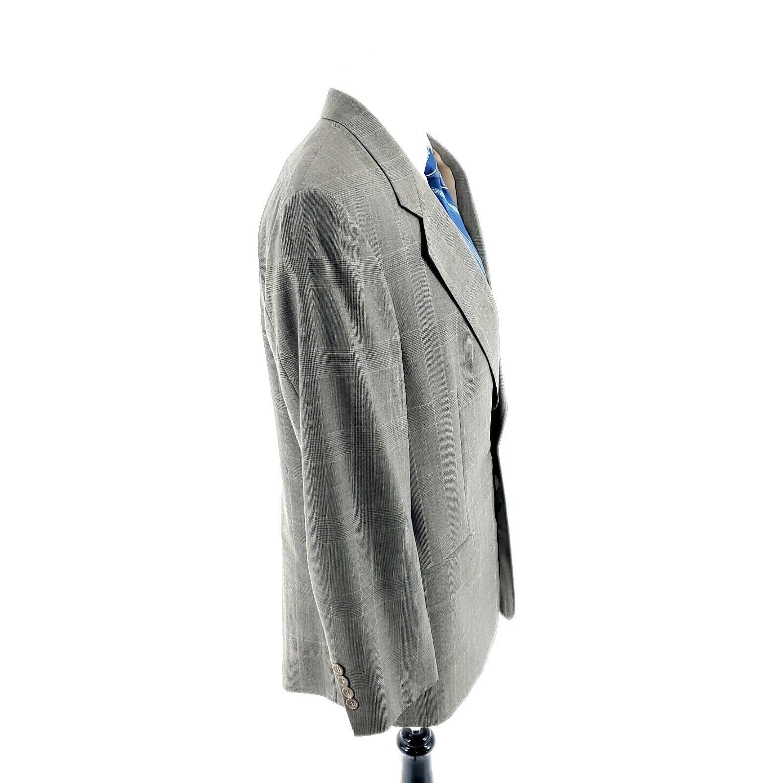 Oscar De La Renta Oscar De La Renta Wool 2 Button Blazer 42L Beige Plaid Green Size 42L - 6 Thumbnail