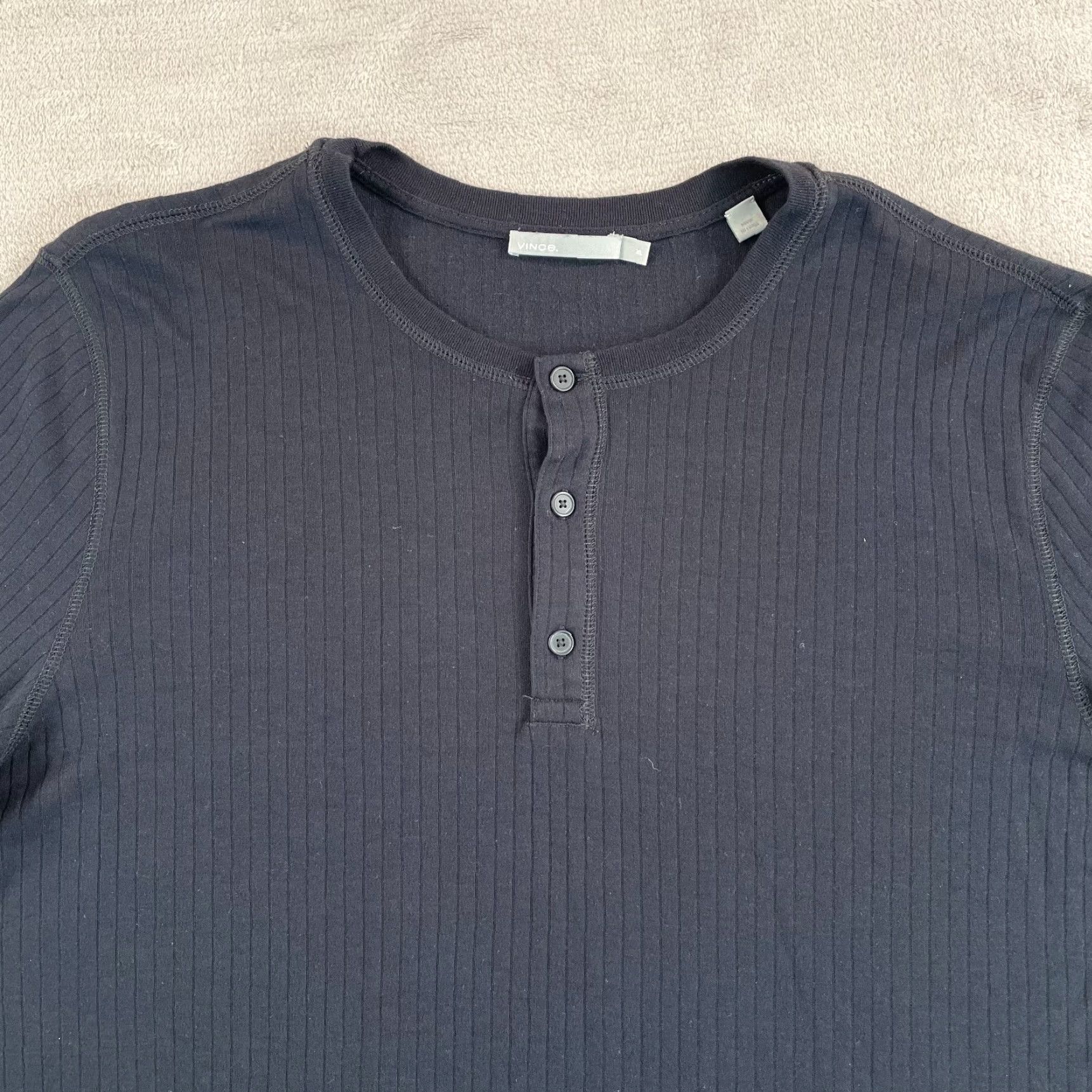Vince Vince Henley T Shirt Men XL Black Textured Ribbed Long Sleeve Designer Size US XL / EU 56 / 4 - 3 Thumbnail
