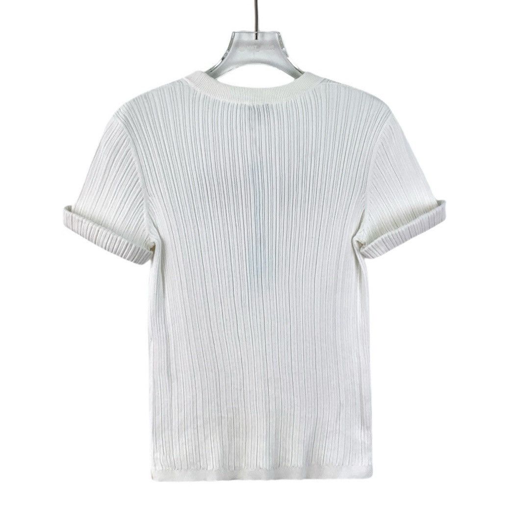 Chanel Chanel White Cotton Short Sleeve Knit Sweatshirt Size S / US 4 / IT 40 - 2 Thumbnail