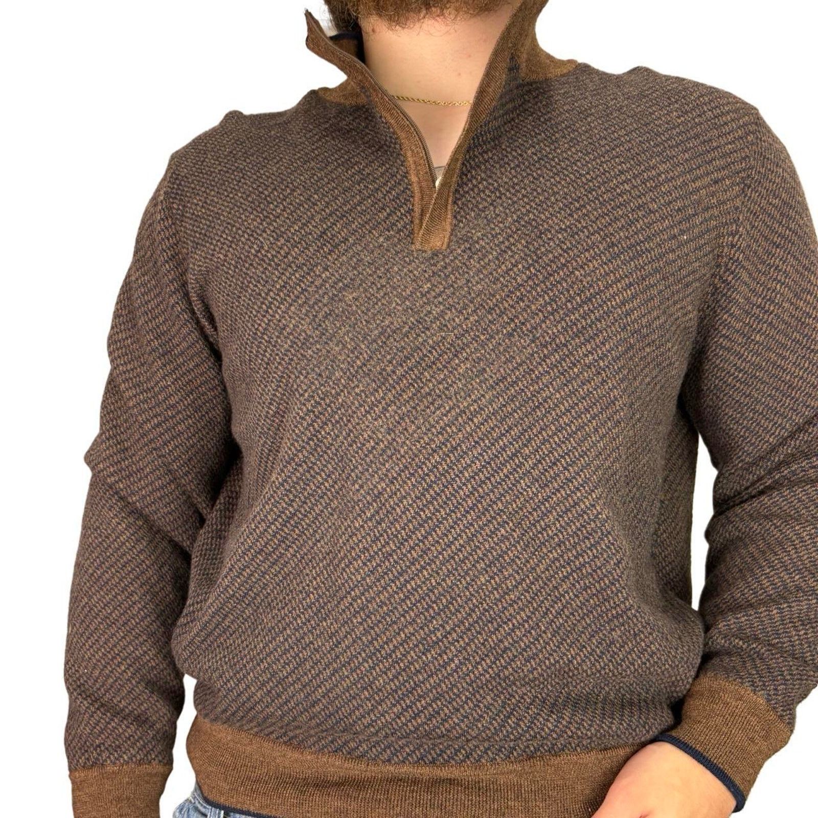 Vintage Y2K Patterned Wool Quarter Zip Sweater Size US XL / EU 56 / 4 - 1 Thumbnail