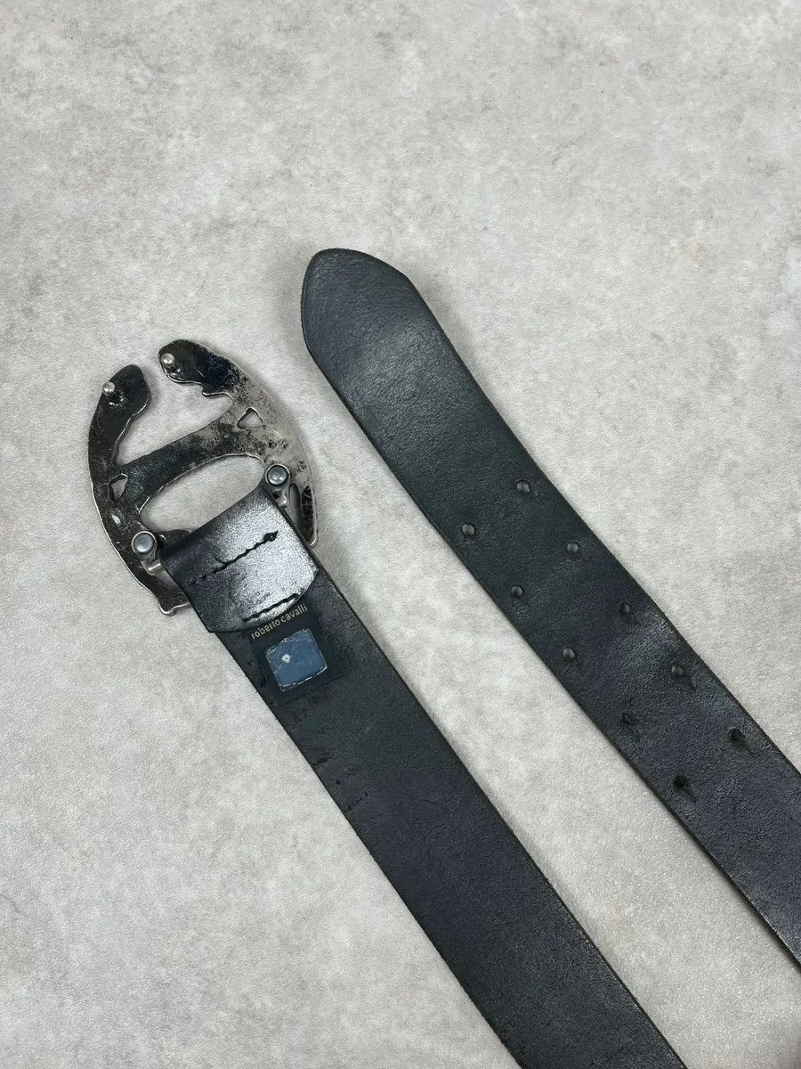 Just Cavalli 2000s Cavalli Leaves Logo Buckle Black Leather Belt Size ONE SIZE - 4 Thumbnail