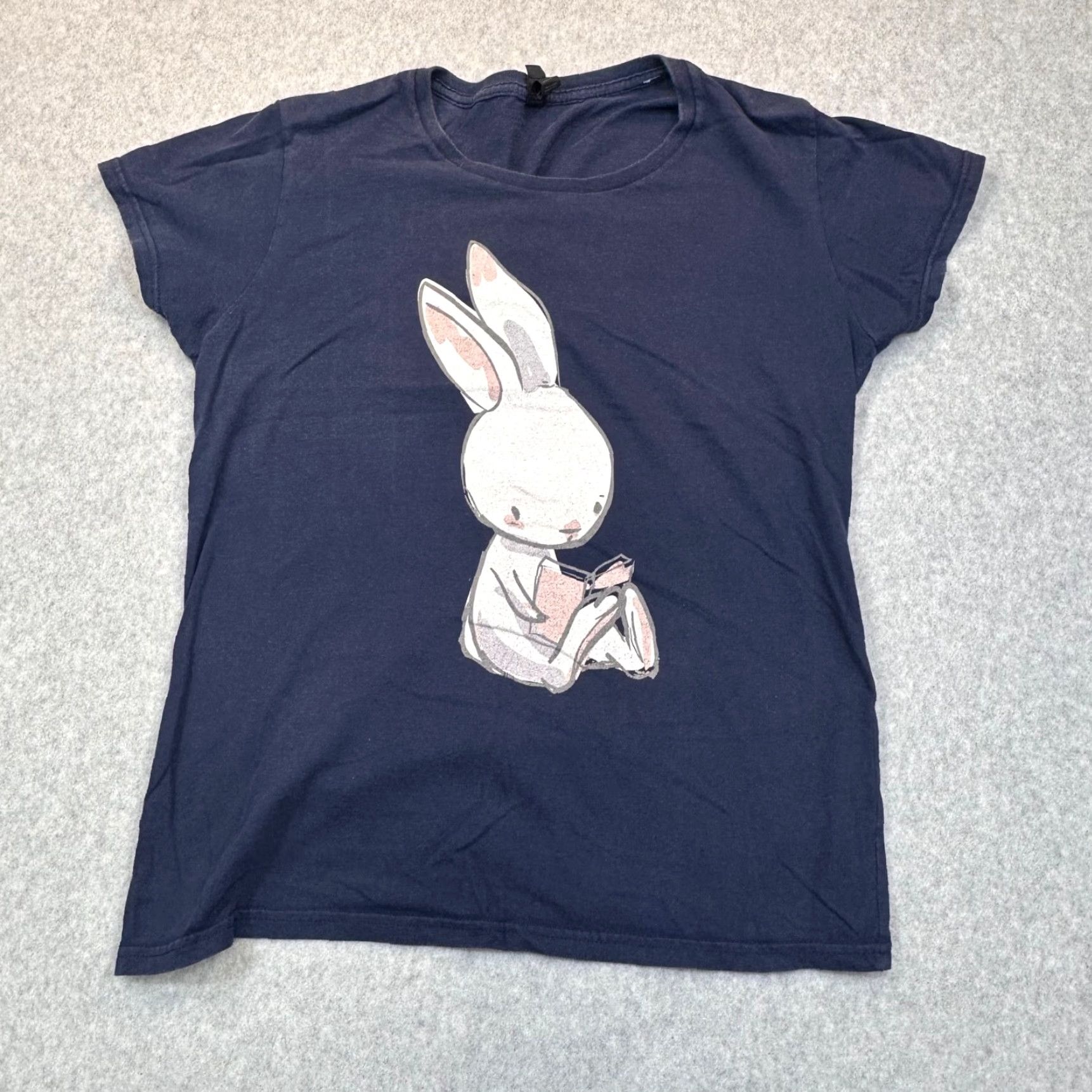 Anvil Reading Bunny Nerdy Womens Medium Blue Tee Anvil Lightweight Cotton Size M / US 6-8 / IT 42-44 - 2 Thumbnail