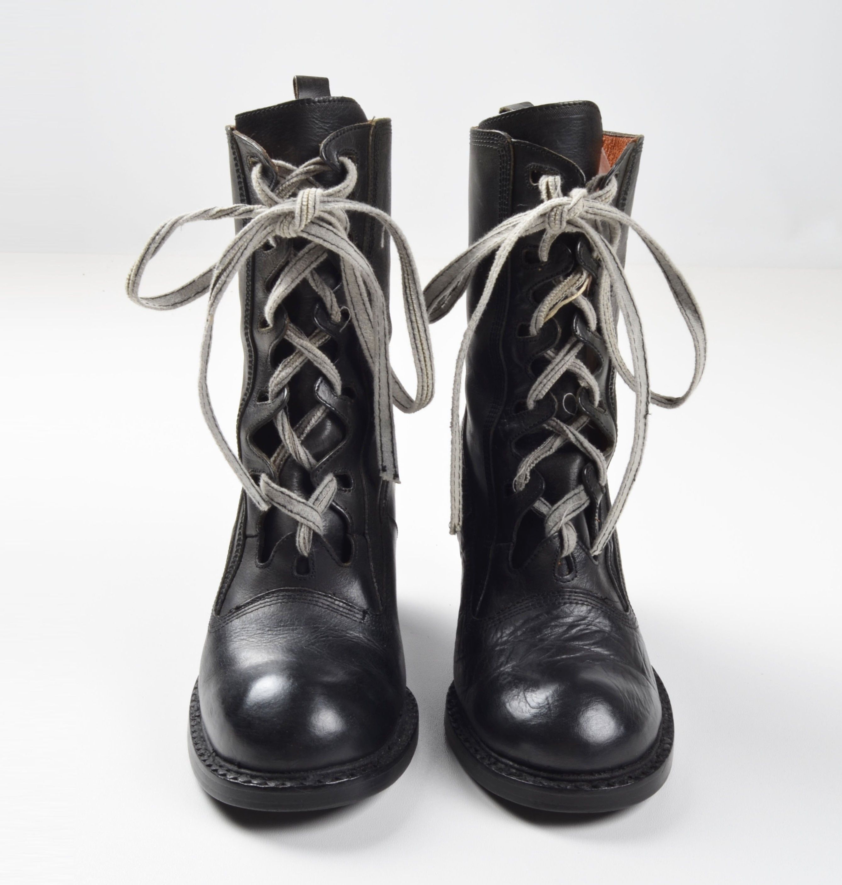 Other Vintage El Dantes Leather Lace Up Block Heel Ankle Boots Size US 9 / IT 39 - 2 Thumbnail