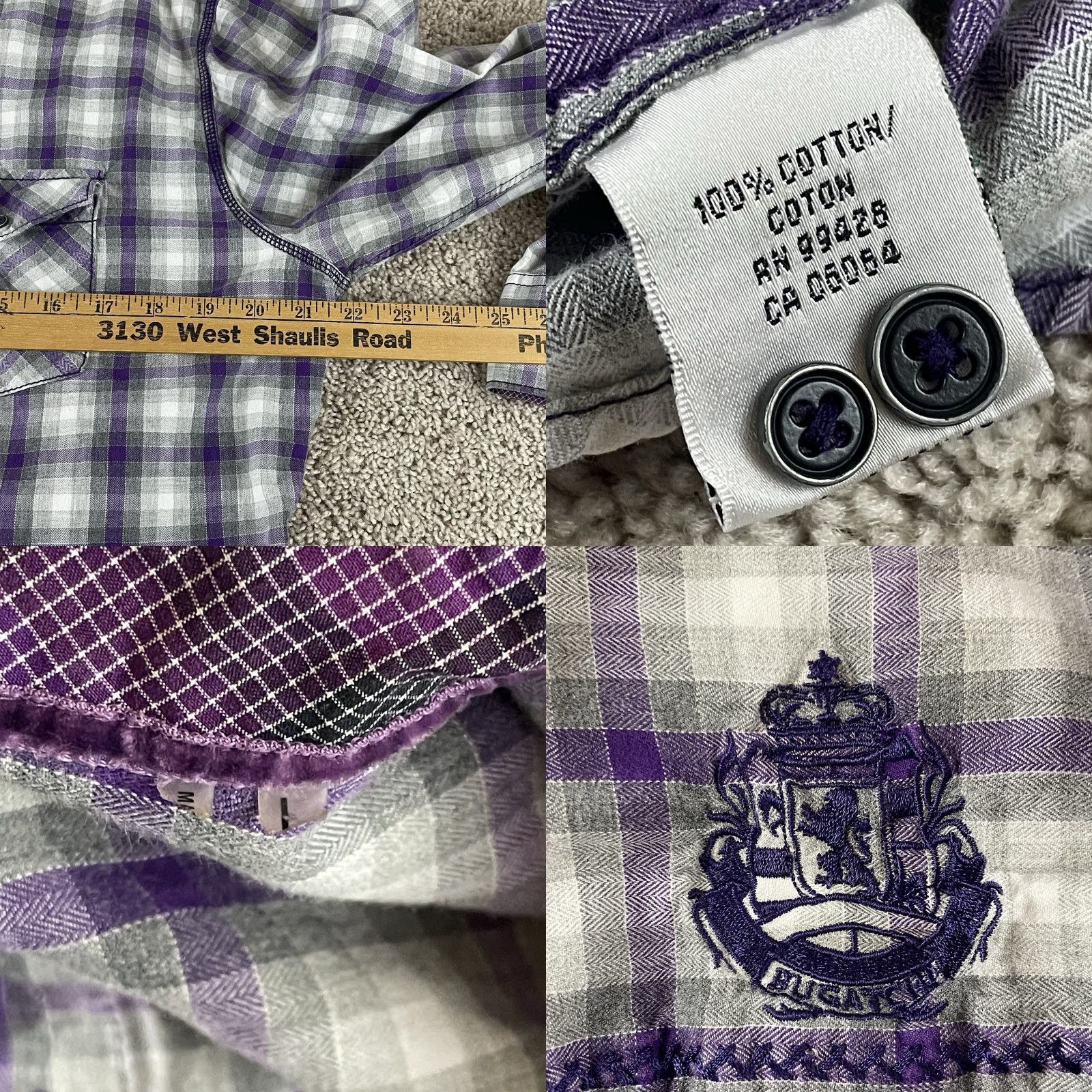 BUGATCHI Bugatchi Shirt Large Gray Purple Flip Cuff Long Sleeve Shaped Fit Button T489 Size US L / EU 52-54 / 3 - 8 Thumbnail