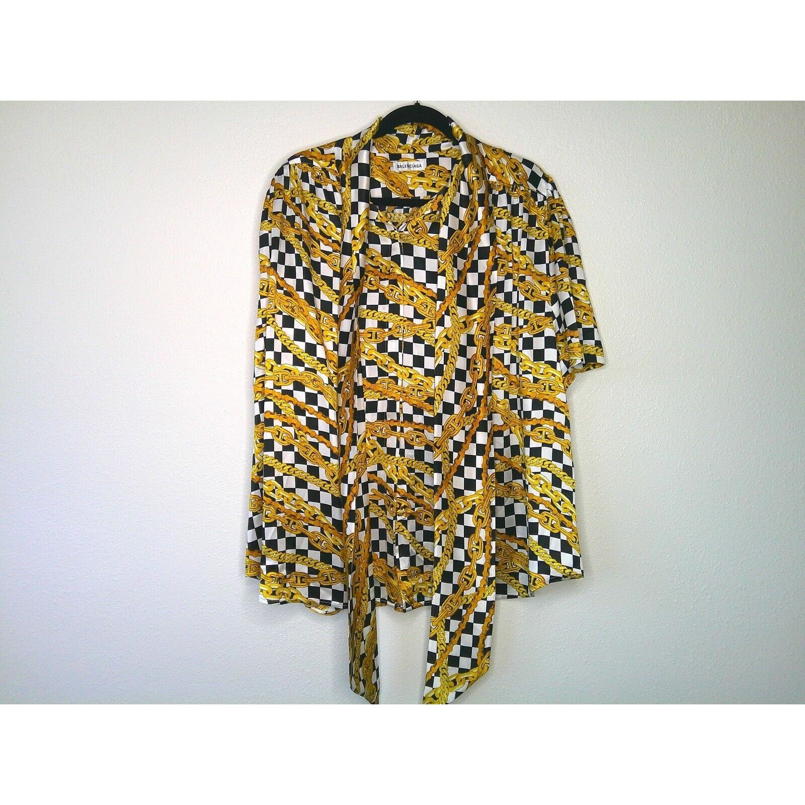 Balenciaga Balenciaga Black Gold Chain Print Short Sleeve Tie Blouse 40 Size S / US 4 / IT 40 - 2 Thumbnail